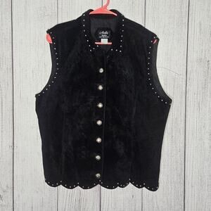 VTG Arella Leather & Sportswear Black Suede Leather Studded Button Up Top, sz L